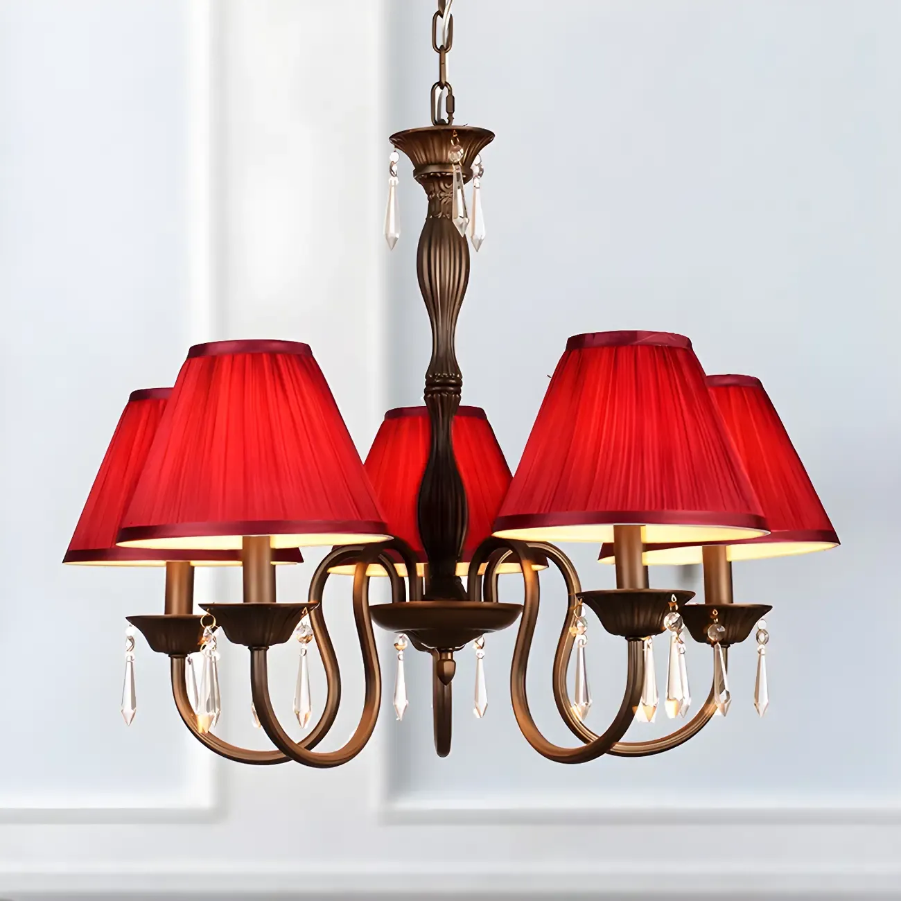 Adjustable Hanging 5-Light Down Shade Crystal Chandelier