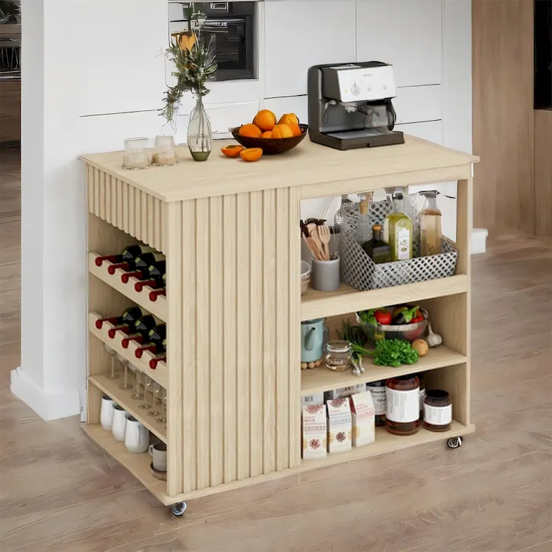 Rolling Kitchen Island with Drawer,Wine Rack,Lockable Casters