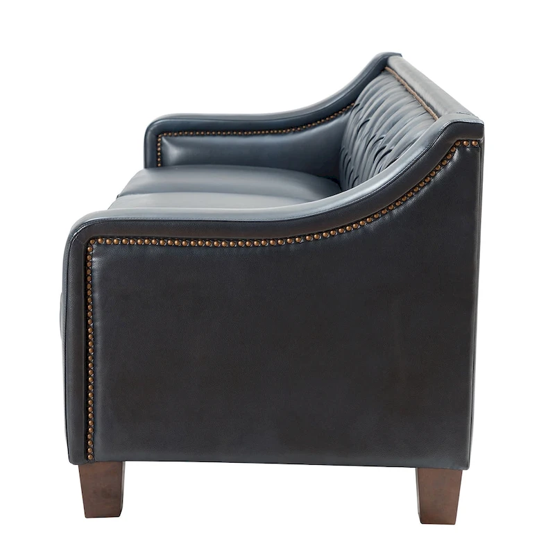 Mateo 82.28 Wide Transitional Genuine Leather Sofa with Nailhead Trim and Button-Tufted Back