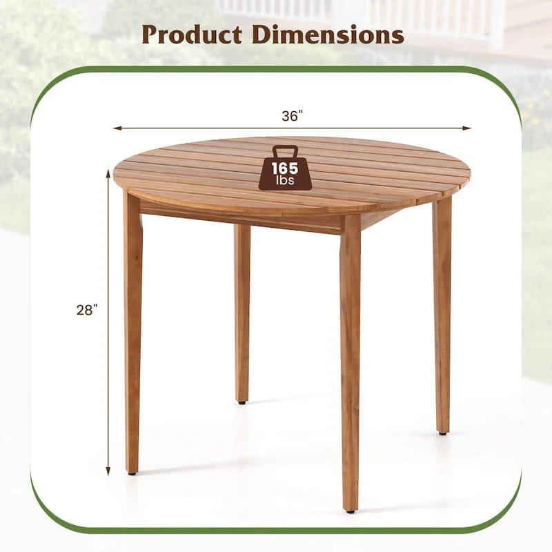 Round Outdoor Dining Table for 4 People 36 inch Acacia Wood - See Details