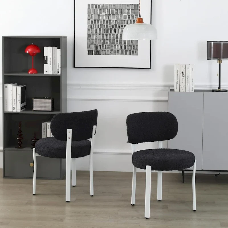 XINMICS Upholstered Modern Boucle Dining Room Chairs with White Metal Legs