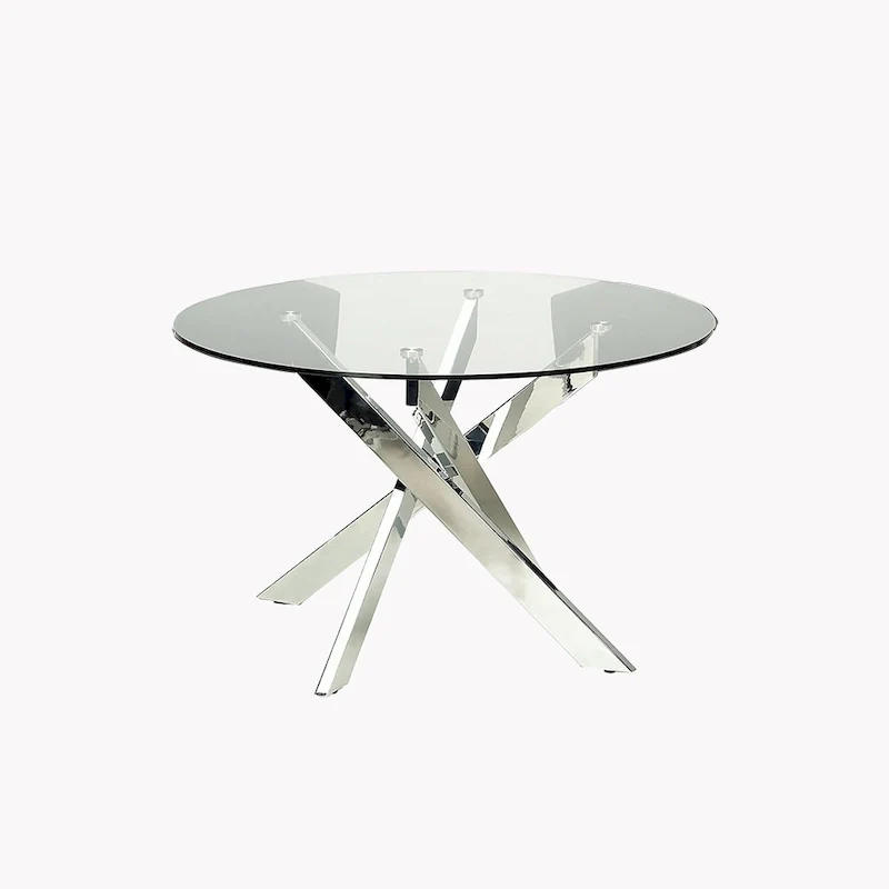Round Glass Top Chrome Dining Table - Silver