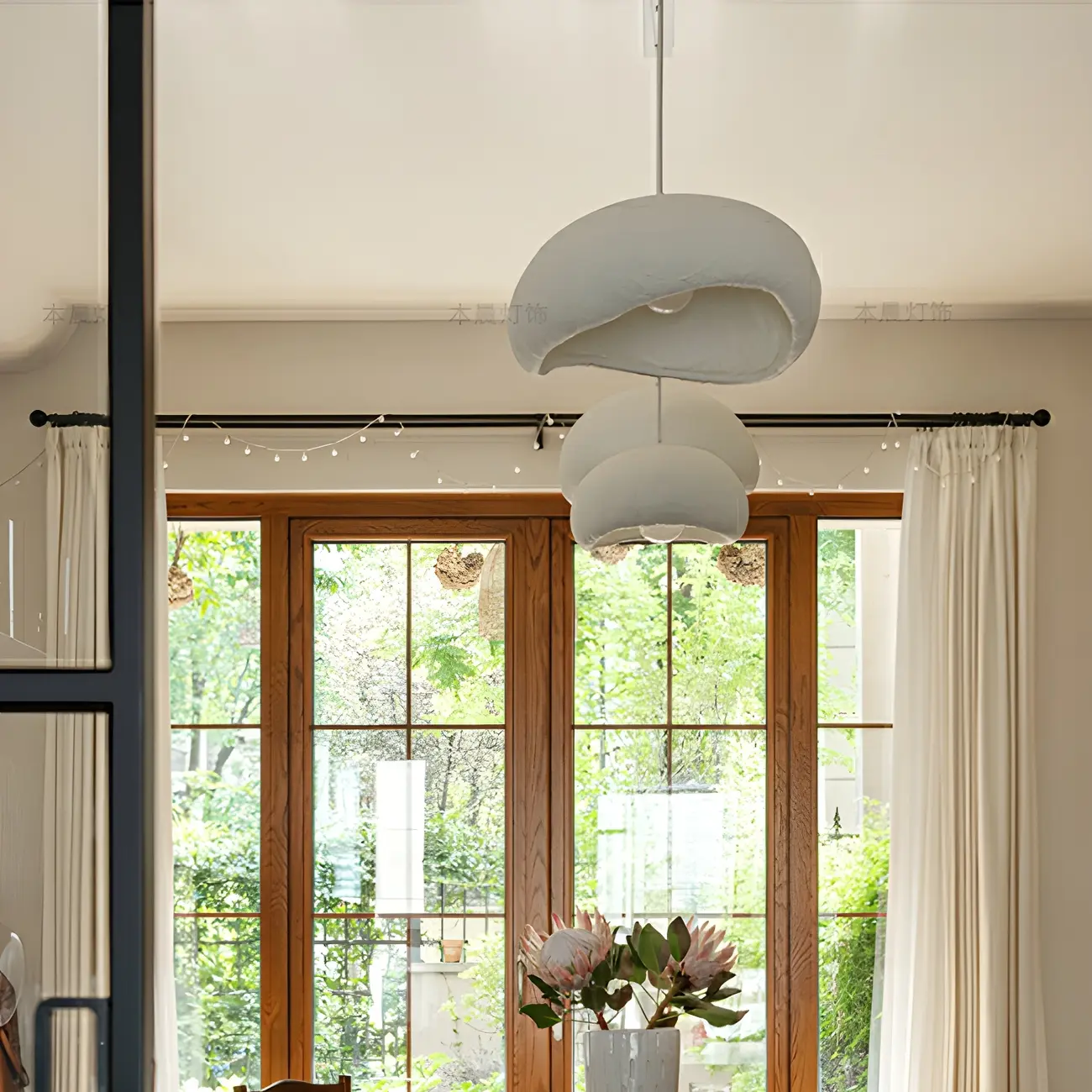 Art Deco Modern White Resin Dome Hanging Pendant Light