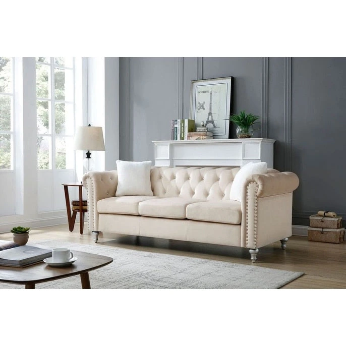 Raisa Microsuede Velvet Tufted Sofa