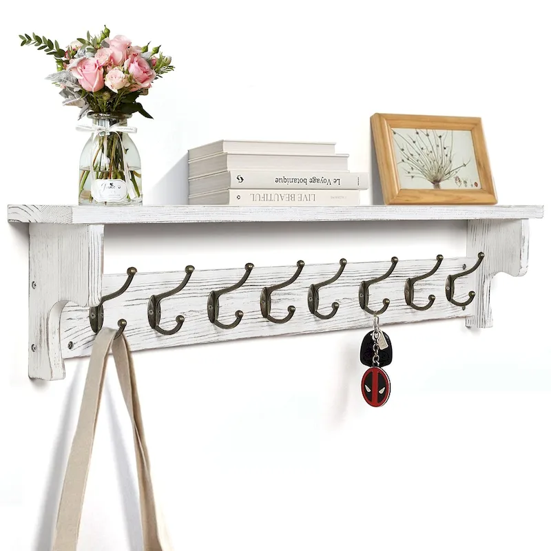 35.8  Wall Mounted Coat Rack with Storage Shelf & Metal Hooks - 35.8 L x 4.6 D x 7.8 H