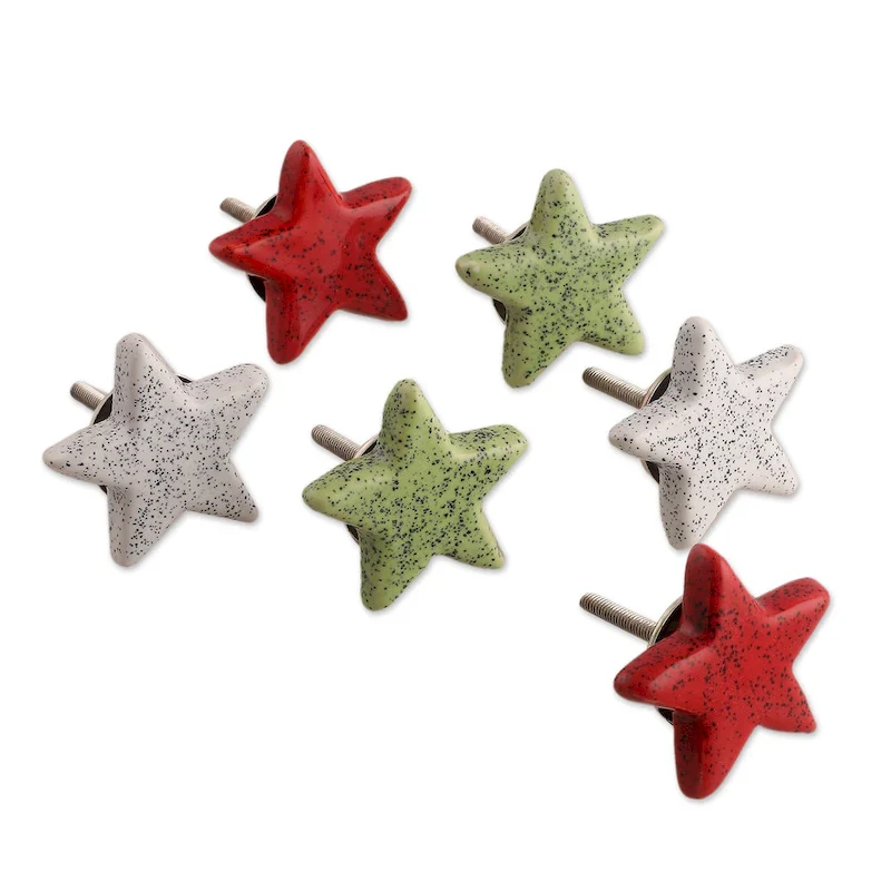 Novica Handmade Merry Stars Ceramic Cabinet Knobs (Set Of 6)