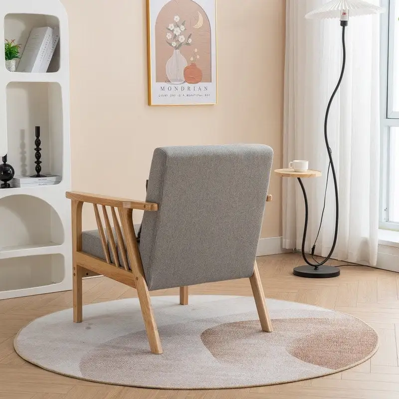 SEYNAR Mid Century Boucle Uplostered Soild Wood Accent Armchair with Pillow