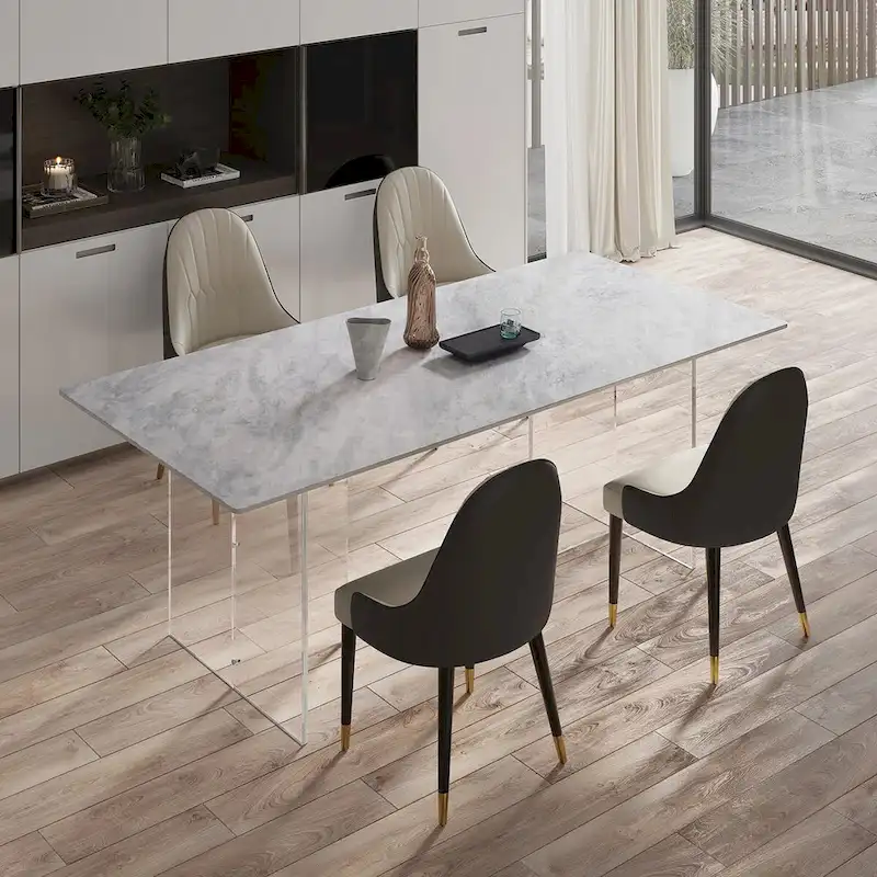 1.8 M Modern Luxurious Italian Rectangular Sintered Stone Dining Table With Acrylic Stand - 1.8M