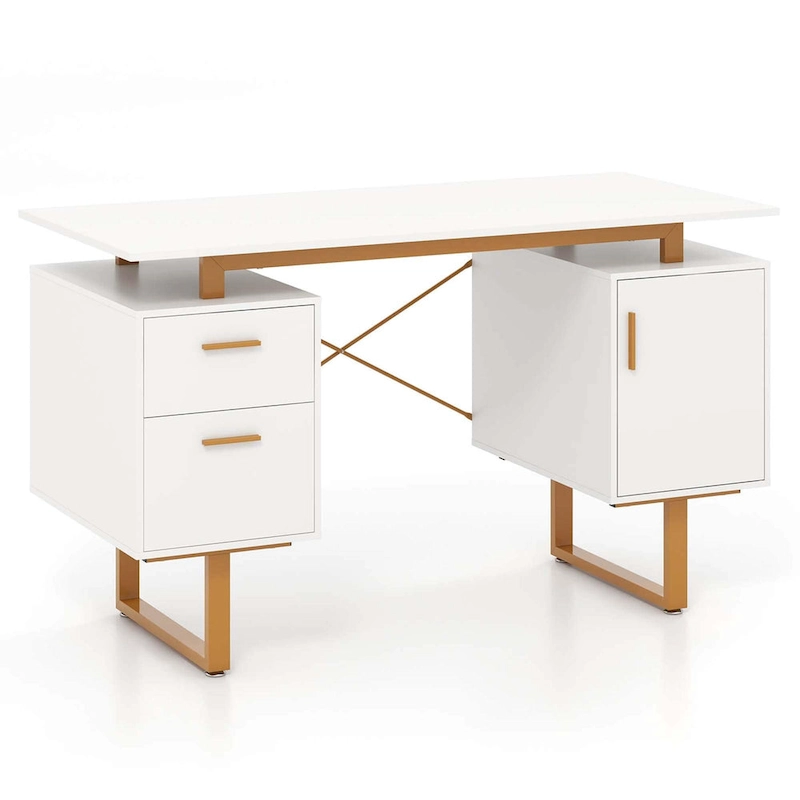 Costway 51  Home Office Desk with Floating Desktop Dual Drawers