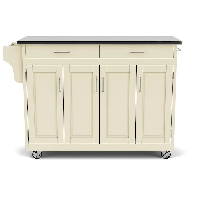 Puff Island White Finish with Stainless Steel Top Kitchen Cart