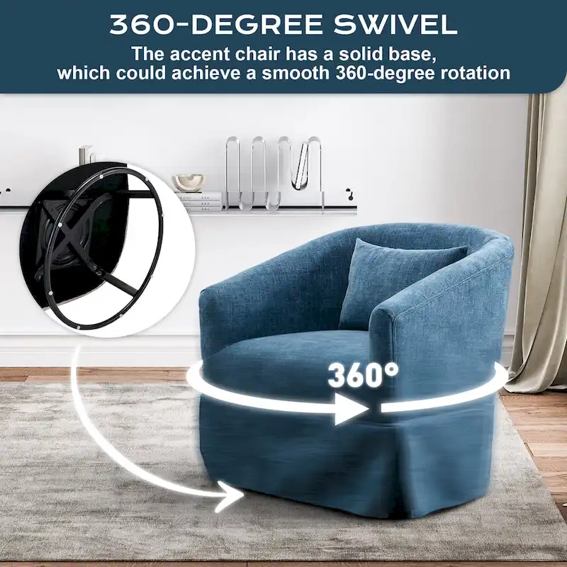 Ouyessir Upholstered Swivel Barrel Chair 360 Degree Accent Chair Fabric Armchair