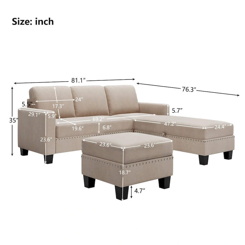 L-Shaped Reversible Modular Sectional Couch,Upholstered Sectional Sofa