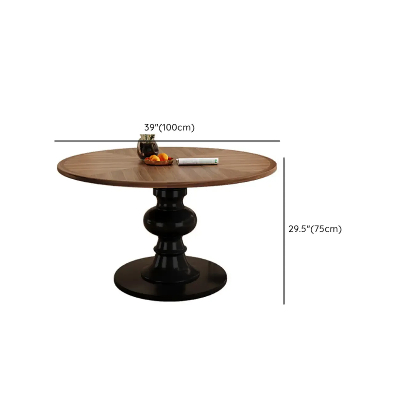 Art Deco Circular Dining Table with Brown Natural Wood Fixed Tabletop