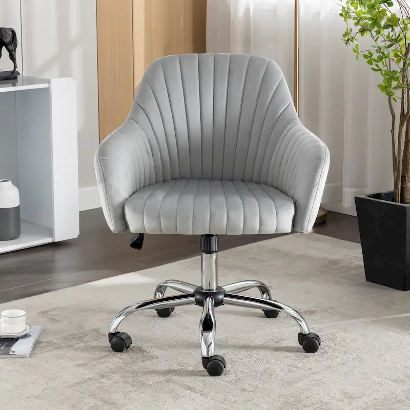 Modern Velvet Office Leisure Chair with Adjustable Height and Casters