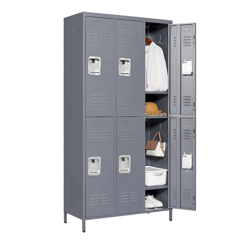 6 Door 72H Metal Lockers With Lock for Employees,Storage Locker Cabinet for Home Gym Office School Garage,Gray