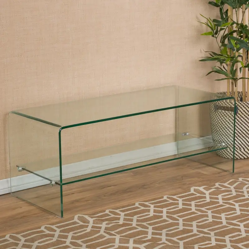Ramona Glass Entertainment TV Console Stand with Shelf by Christopher Knight Home
