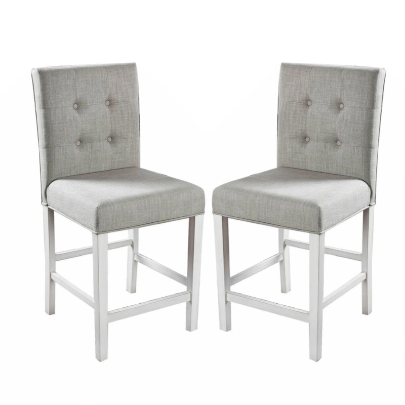 Set of 2 Fabric Counter Height Chair in Antique White and Light Gray