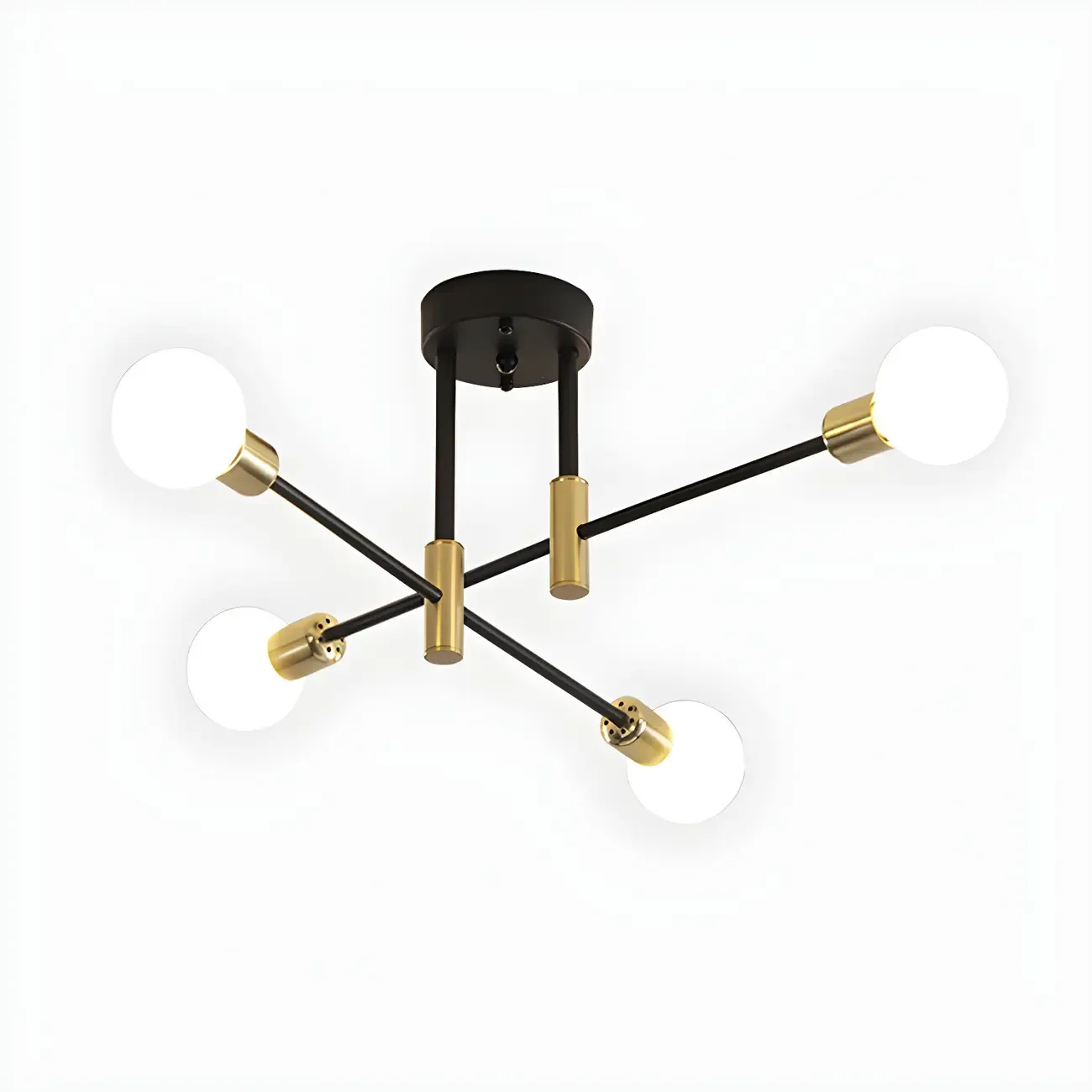 Modern Industrial Black Gold Sputnik Semi Flush Ceiling Light