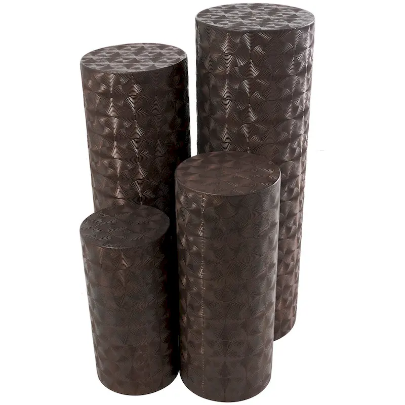 Metal Abstract Tall Slim Pedestal Table with Grooved Shell or Hammered Design - Set of 4 Brown - Roche River Decor