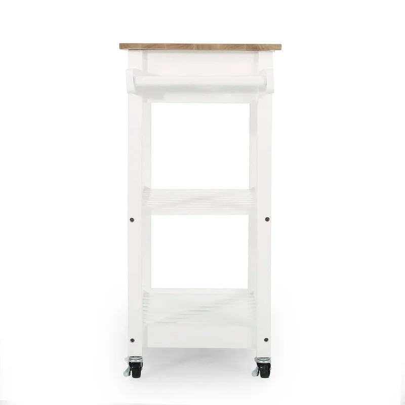 Compact Wooden Kitchen Cart with Wheels Shelves and Drawer
