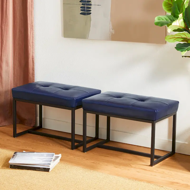 Glitzhome Set of 2 24 W Modern PU Leather Button-tufted Ottoman Foot stool