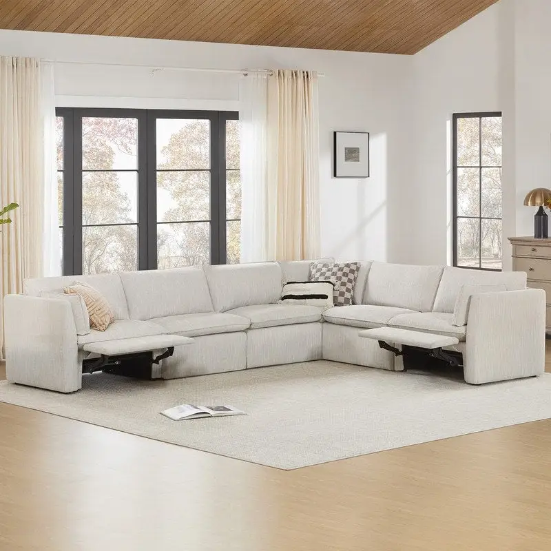 Cypress 141W L-shape Power Sectional Sofa Couch with Electric Footrests