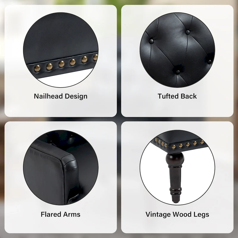 Tufted Vegan Leather Accent Chairs Armchairs with Nailhead Trim