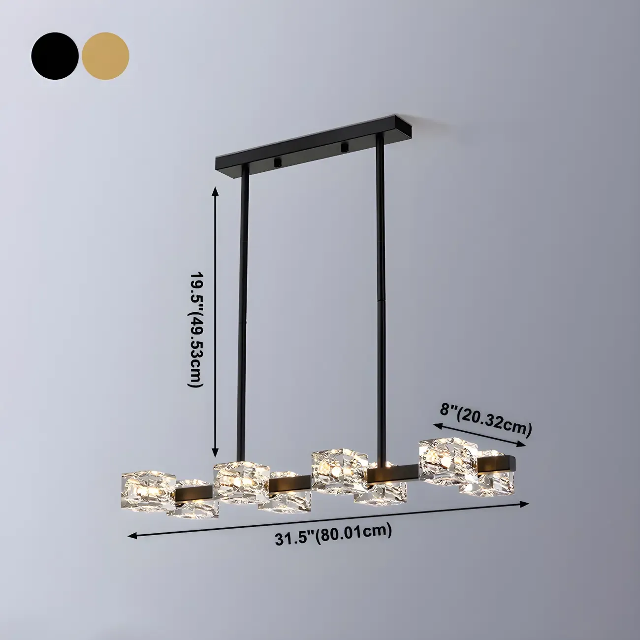 Adjustable Gold/Black Rectangle Crystal Island Chandelier