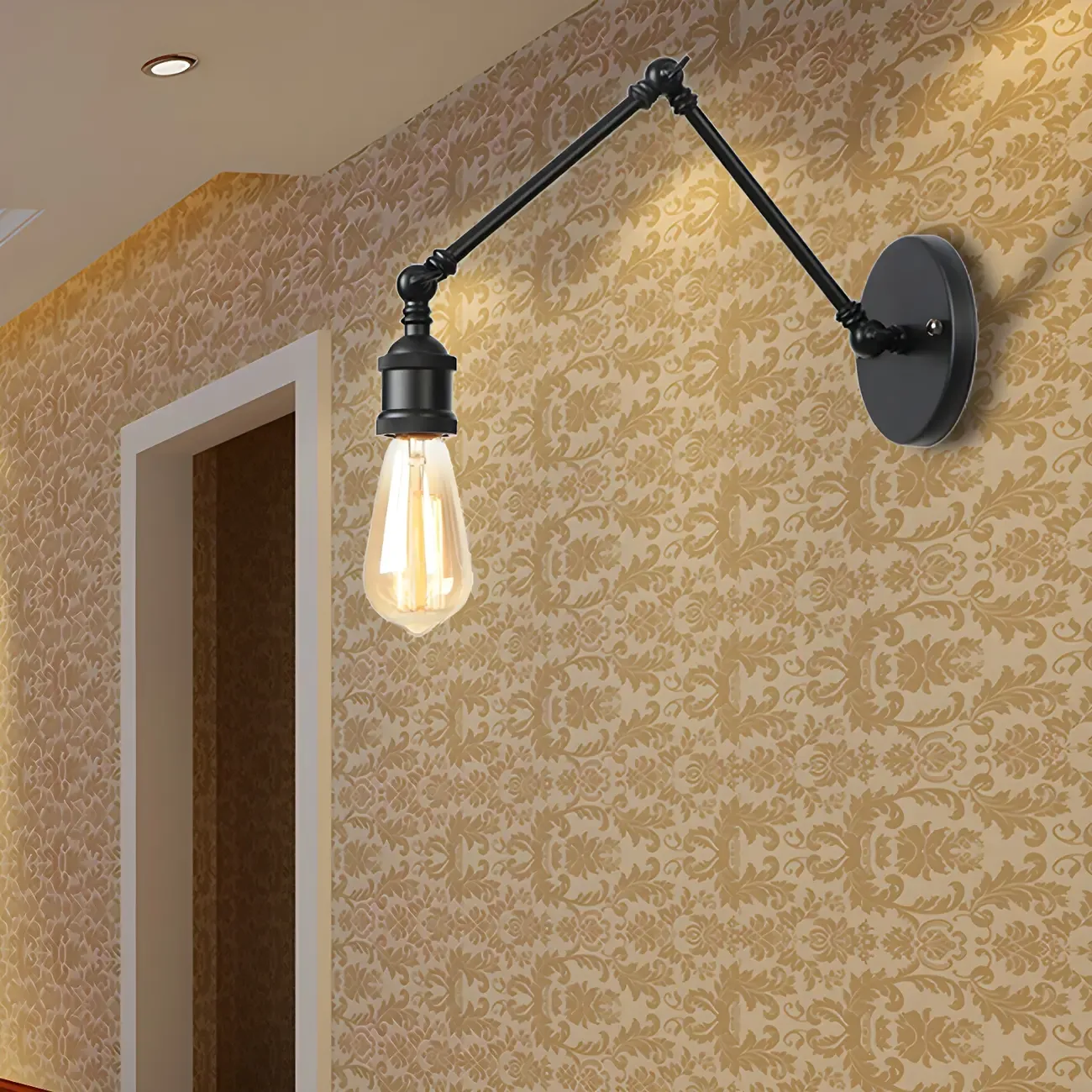 Industrial Open Bulb Swing Arm Wall Light
