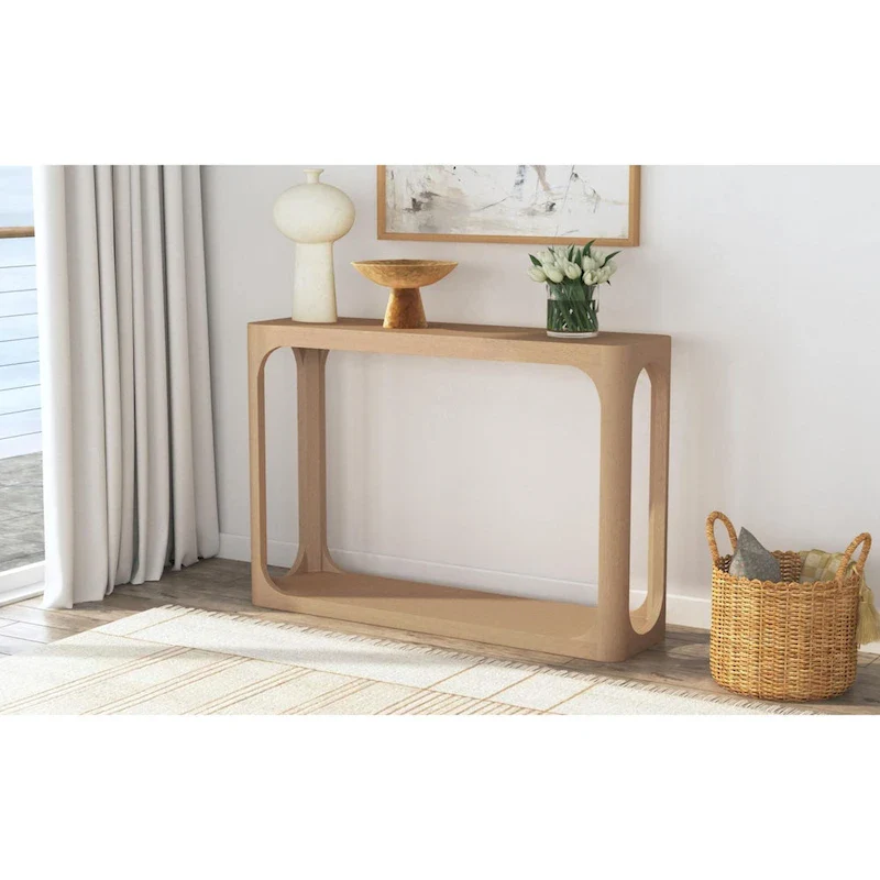 Mango Wood Console Table – Black / Natural, Rounded Cut-Out, Single