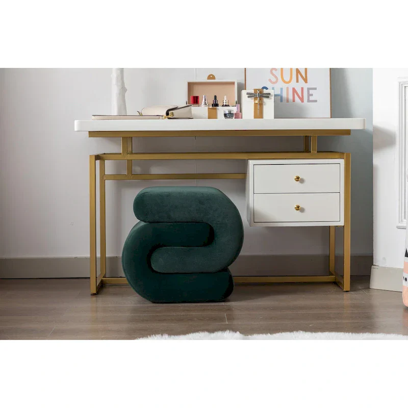 Modern S-shape Fabric Ottoman Makeup Stool Footstool