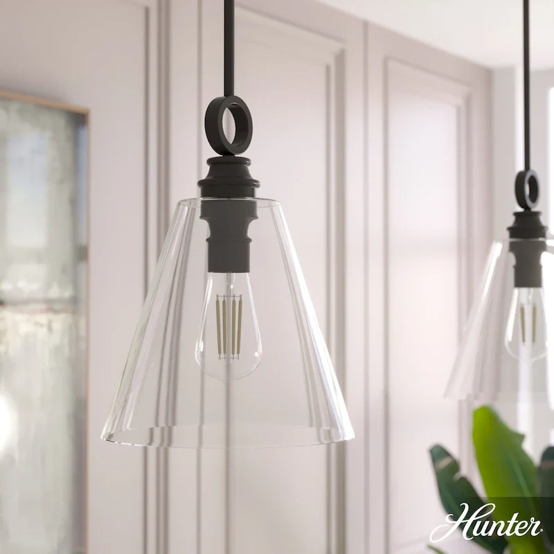 Hunter Klein 12  1-Light Glass Pendant - Kitchen Island, Dining Room - Industrial, Contemporary, Transitional