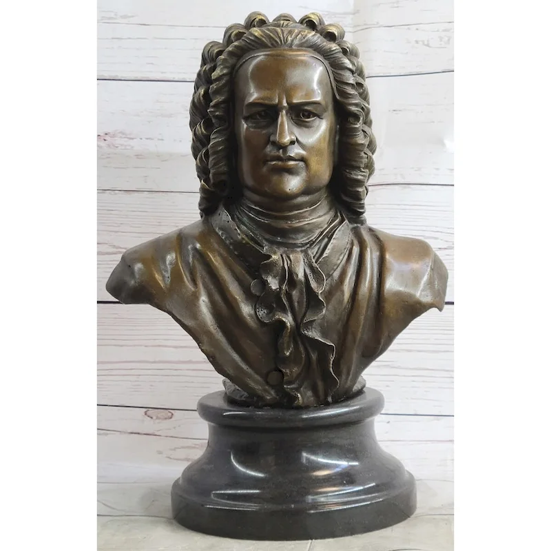 Johann Sebastian Bach Clical Composer Bronze Bust Sculpture Statue On Marble Base