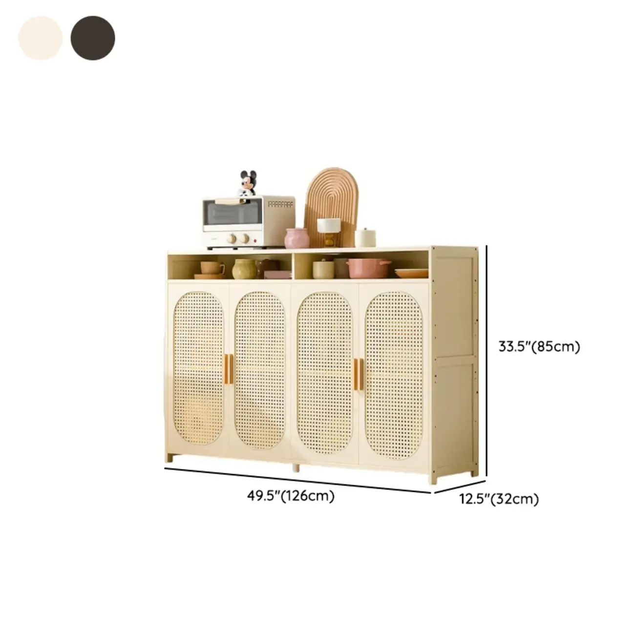 Narrow Rectangular Rattan Bamboo Sideboard with Open Shelf