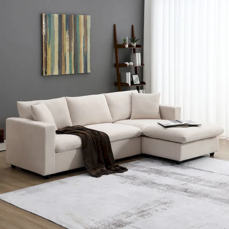 Modern L-shaped 4-Seat Sectional Sofa Couch Set with Ottoman
