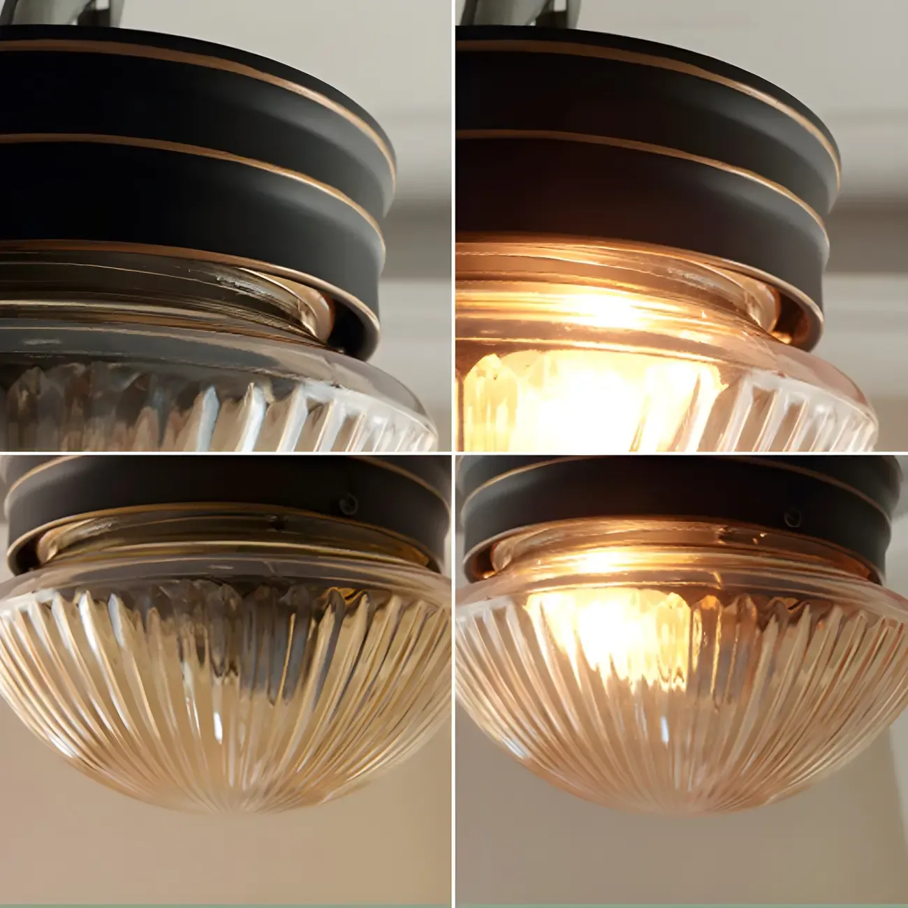 Classic Bronze Amber Ribbed Glass LED Flush Mount Ceiling Light