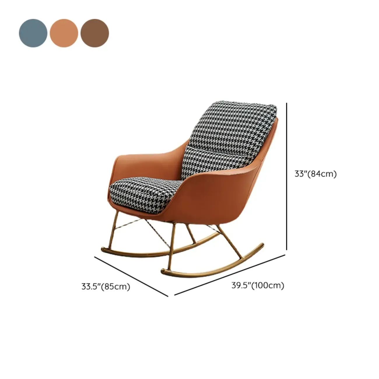Houndstooth Upholstered Rocking Chair with Track Arm