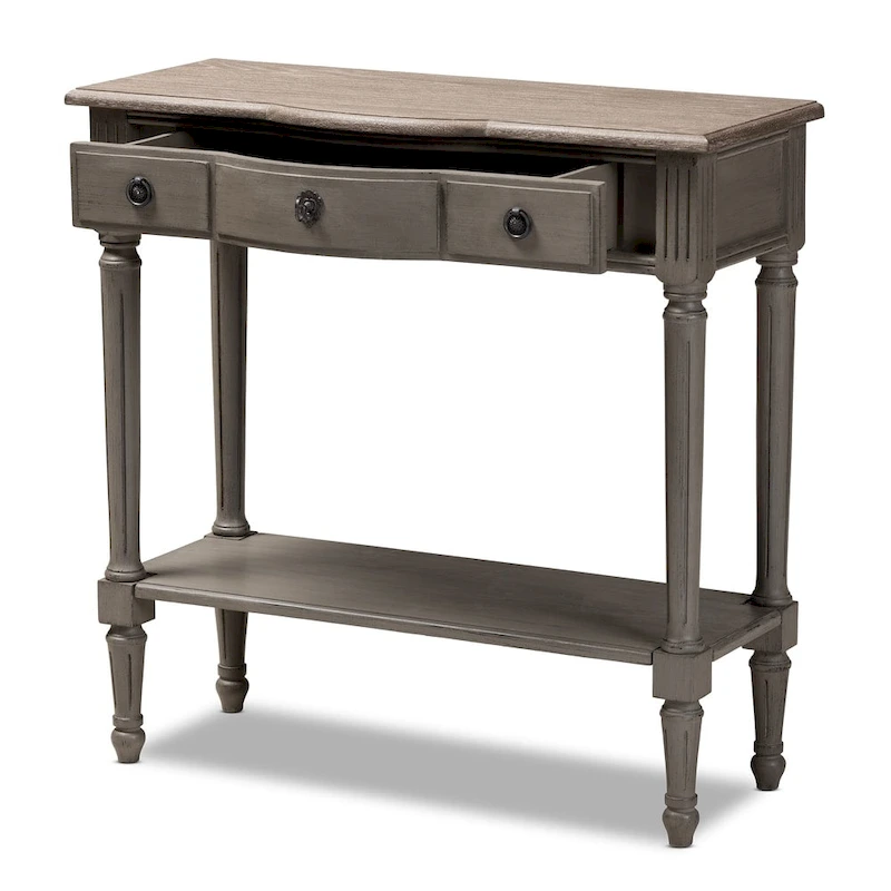 French Country Gray Finished 1-Drawer Wood Console Table