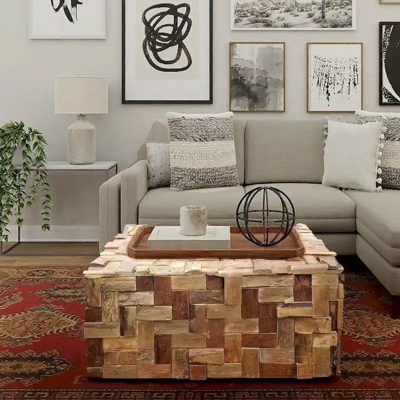 Chic Teak Rustic Recycled Teak Wood Java Coffee Table, 32 inch