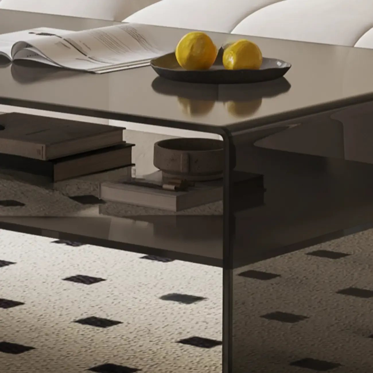 Modern Rectangular Black Coffee Table with Transparent Design