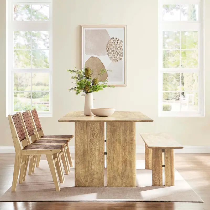 Amistad 86 Wood Dining Table and Bench Set