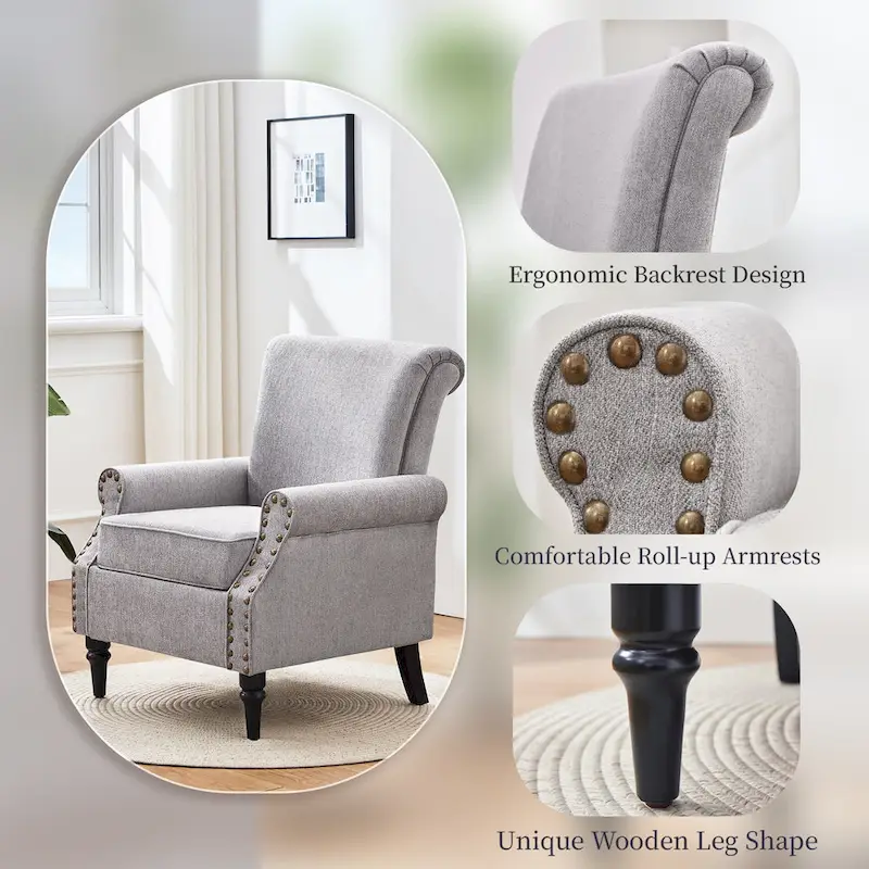 Mid-Century Modern Upholstered Accent chair with Solid Wood Legs