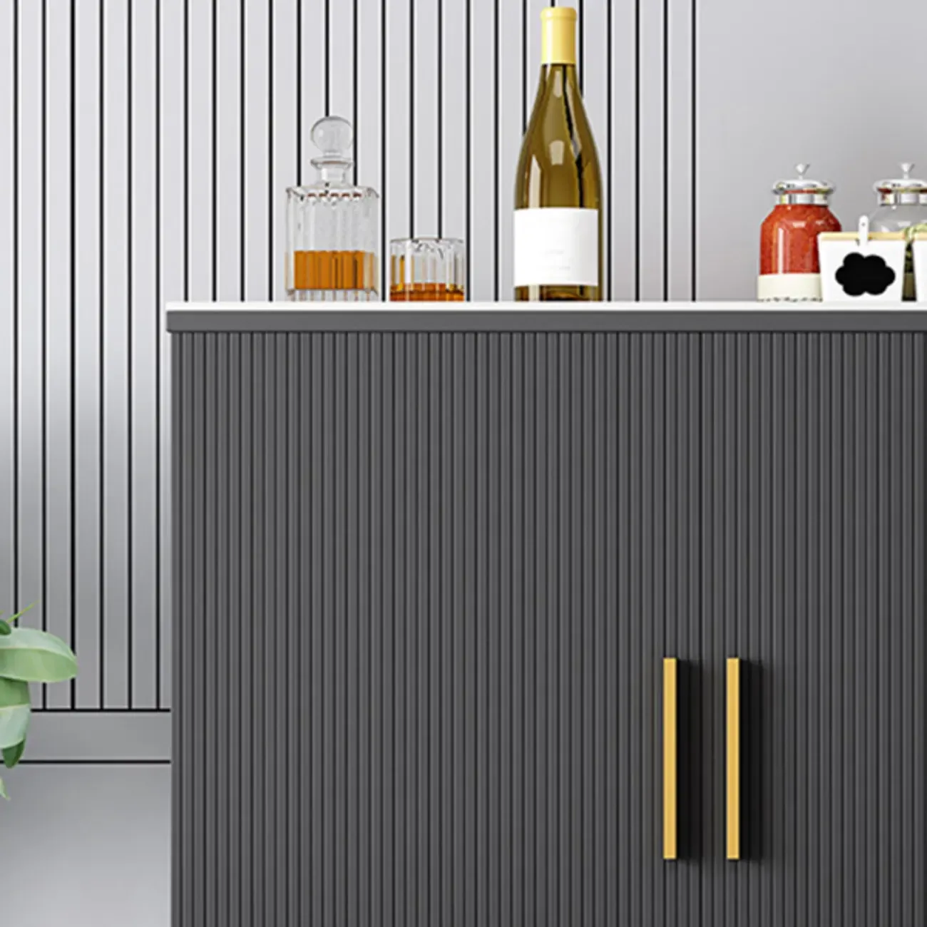 Glam Grey Wooden Sideboard with Cabinets