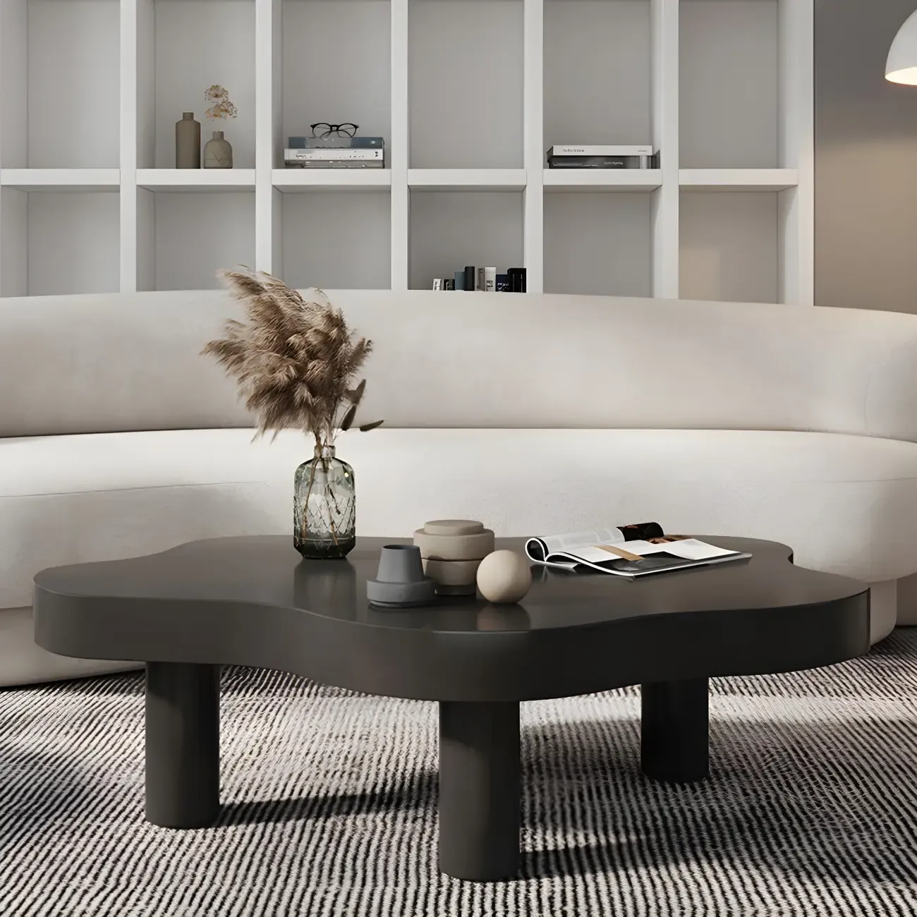 Natural Cloud-Shaped Pine Coffee Table with 3 Legs