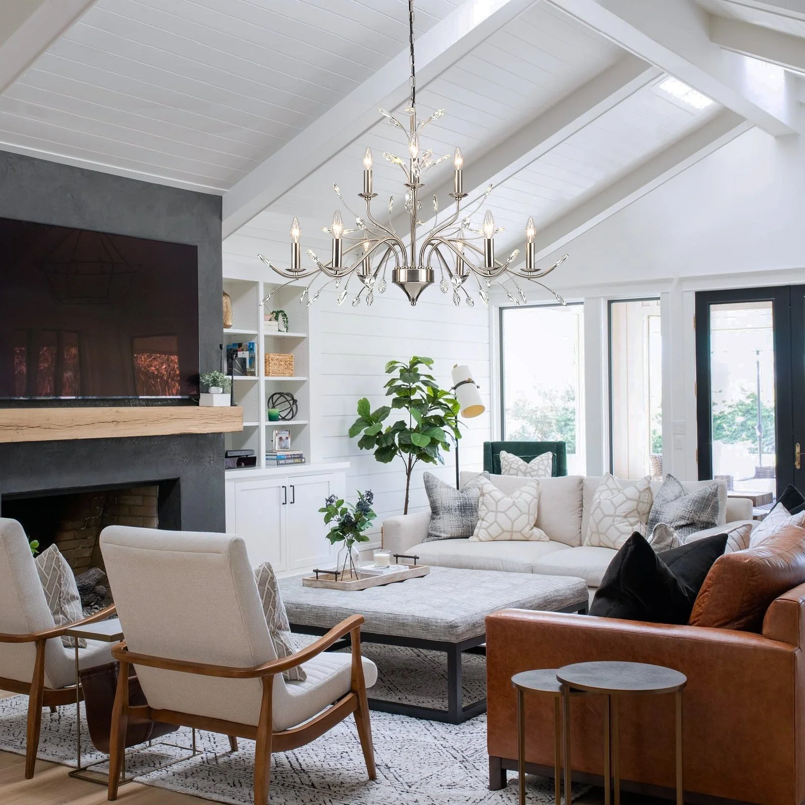 Farmhouse Retro Tree Branch Crystal Chandelier Candle-Style Pendant Light