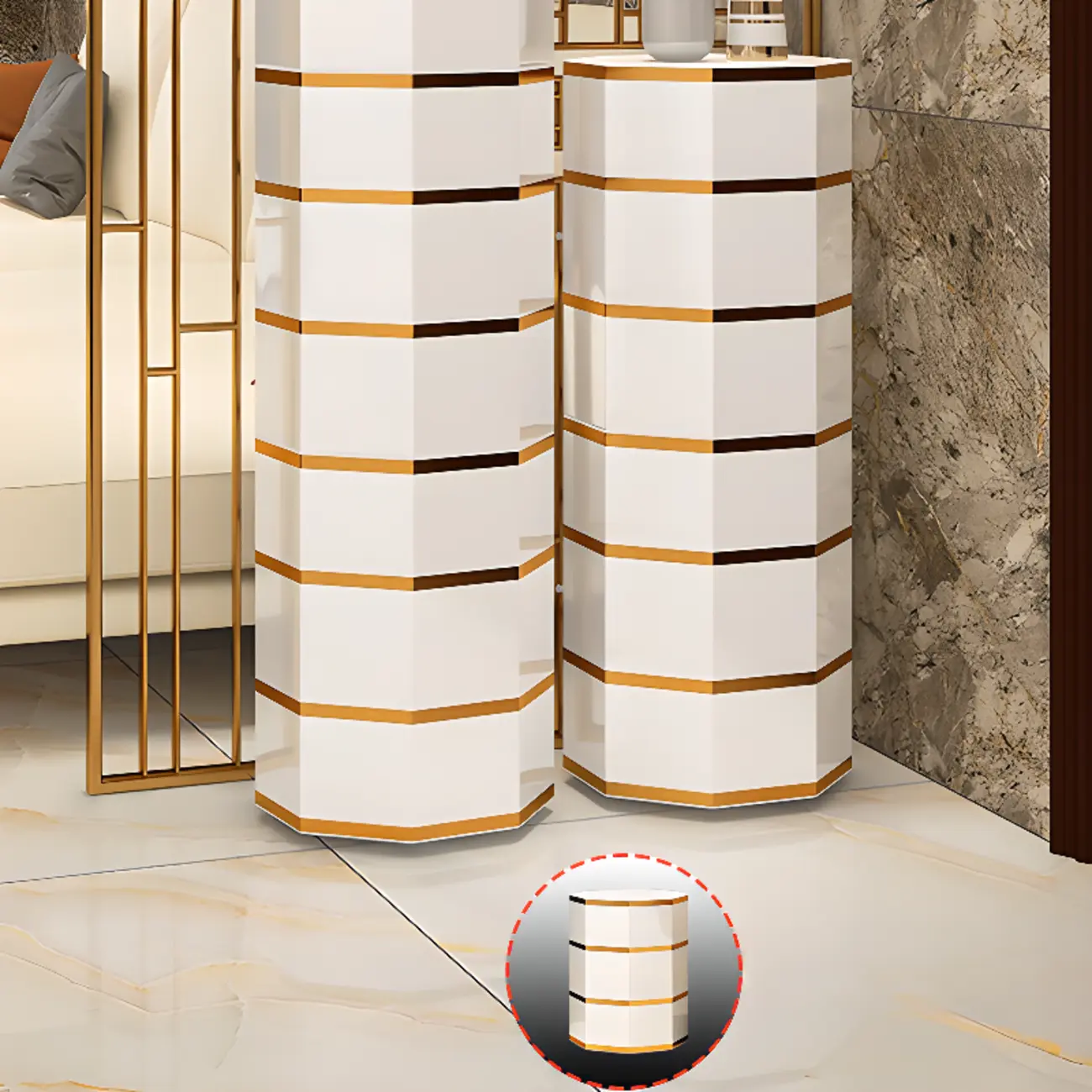 Rotating Glam White Metal Hexagon Entryway Shoe Cabinet