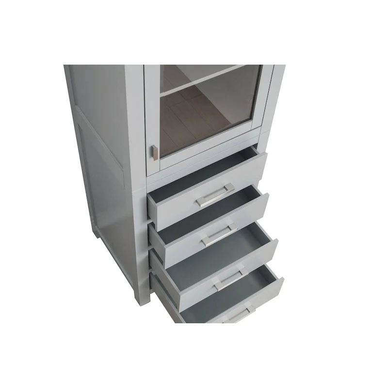 Chilled Gray Linen Tower with Glass Door, 4 Drawers & 2 Adjustable Shelves