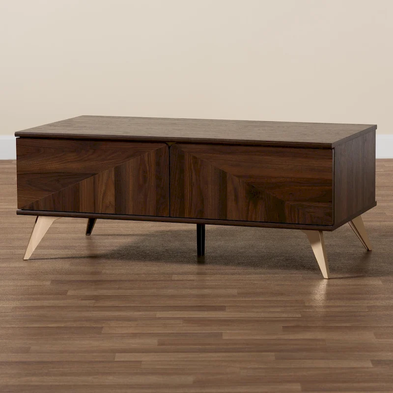 Graceland Mid-Century Modern Transitional Walnut Brown Finished Wood 2-Drawer Coffee Table