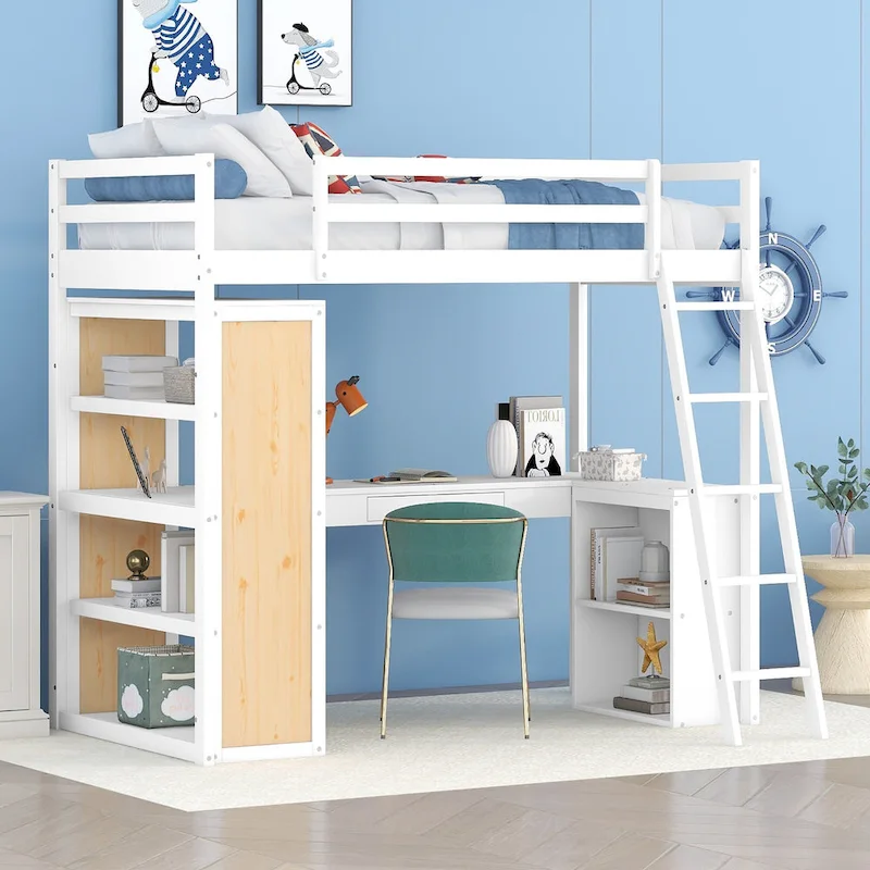 Loft Bed with Desk and Shelves