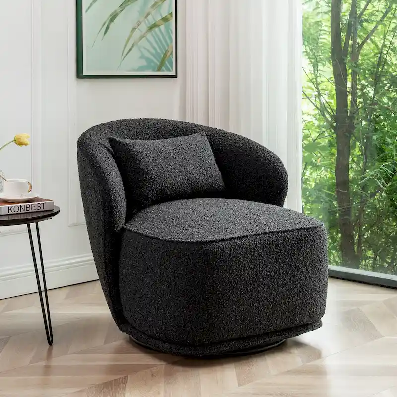 KINWELL 33 Wide Sherpa Boucle Upholstered Swivel Accent Chair
